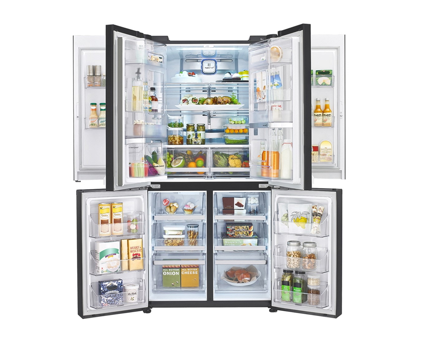 LG 32.9 cu.ft., Inverter Linear Compressor, Dual Door-in-Door™, Smart Diagnosis, Hygiene Fresh+™, 10 Year Compressor Warranty, 2 Year Parts and Service Warranty, Folding Shelf, Tilting Veggie Basket, Sliding Drawer Type, GR-D31FWCHL